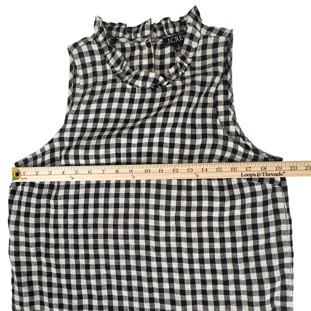 J. Crew Linen Gingham Ruffle Neck‎ Sleeveless Top Cottage Core - Size S/M - Picture 3 of 6